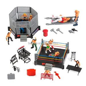 32件迷你摔跤游戏套装战士玩具与WWE儿童摔跤戒指玩具