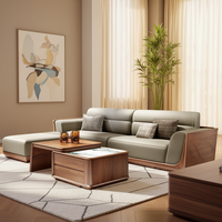 Nouvel ensemble de canapés en bois massif de style chinois : canapé d'angle 4 places avec chaise longue pour le salon, design minimaliste en bois de noyer