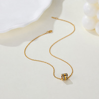 NIMAI Fashion Collier Pendentif Perle Porte-Bonheur Ronde en Strass en Acier Inoxydable Plaqué Or 18K pour Femme, Populaire, Accessoire Chinois pour la Clavicule