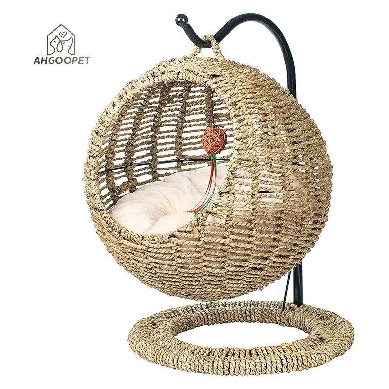 Mây Nhà Vật nuôi dệt vật nuôi ngủ giỏ giường với đầy đặn gối wicker Cat & Dog giường