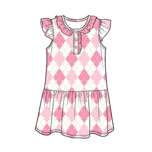 Vestido Informal Personalizado con Estampado a Cuadros de Golf para Niñas, Vestido con Volantes para Niñas Pequeñas, Conjuntos de Pantalones Cortos con Borde Festoneado, Ropa de Algodón y Elastano para Hermanas - Product Image 4