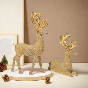 Cross-border New Christmas Elk Ornaments Folk Art Epoxy <b>Resin</b> <b>Sculpted</b> Figurines for Home & Desktop Decoration - Product Image 1