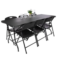 Vente en gros directe, table pliante noire de 180 cm en HDPE, portable, pour mariage, réception, fête, 6 pieds