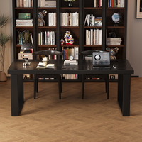 Escritorio de Computadora Moderno de Madera Maciza, Escritorio Grande y Duradero de Color Negro, Mesa de Conferencias Comercial, Mesa de Comedor Minimalista