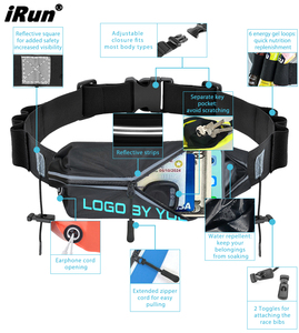 Cinturón Deportivo Ajustable Impermeable <span class=keywords><strong>IRun</strong></span> Secure Unisex, Riñonera de Gran Capacidad con Porta Géis y Porta Dorsales para Teléfono y Llaves - Product Image 2