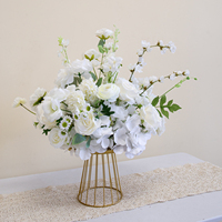 Groothandel Witte Kunstbloemenarrangement Rozen Hortensia Tafeldecoratie voor Bruiloft Banket Feest Evenement Tafeldecoratie