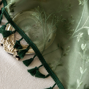 Voilage XinLan Rétro Français Vert à Feuilles Floquées avec Franges, Voile Semi-Transparent pour Cuisine et Chambre - Product Image 2