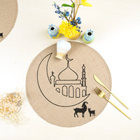 Ensemble de sets de table islamiques pour l'Aïd du Ramadan, design lune et mosquée, antidérapant, lavable, résistant à la chaleur, décoration de cuisine et de salle à manger, tapis de plateau, 4 pièces
