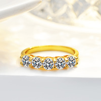Usine en gros 14K plaqué or Non ternir bijoux Fine mode 925 argent VVS1 GRA Moissanite cinq étoiles rangée anneaux pour les femmes