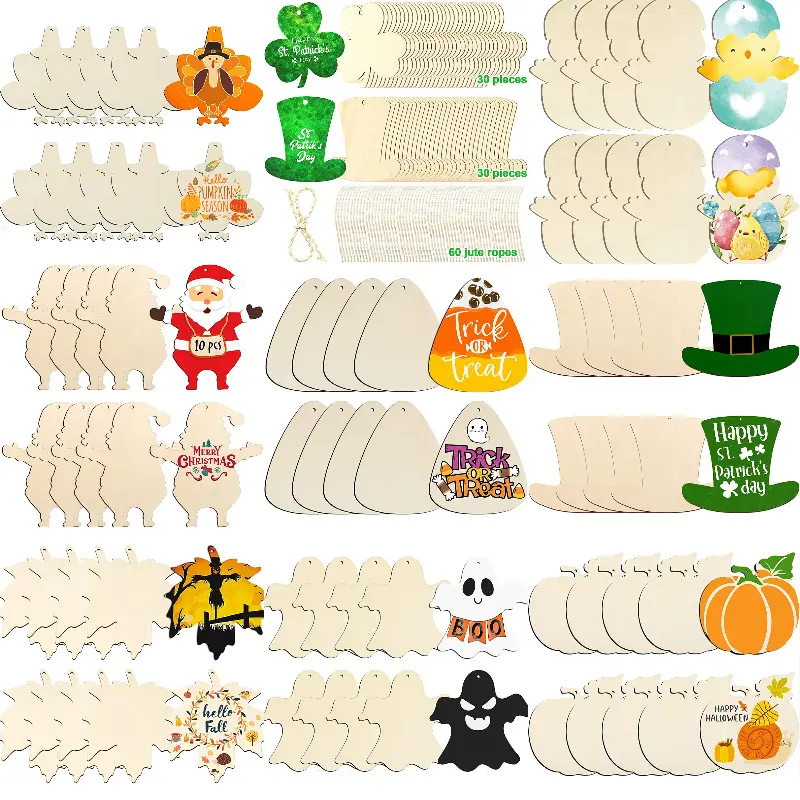 Halloween Christmas Blank Cartoon Handmade DIY Wood Chip Pendant Environmental Protection Decoration