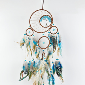 Attrape-rêves Cherokee Popodia fait main en gros, 6 pouces, attrape-rêves turquoise fait main <span class=keywords><strong>avec</strong></span> plume, décoration murale - Product Image 1