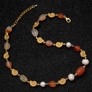 Collier style méditerranéen 2026 en agate rouge et coquillage doré, bijoux de plage pour femmes avec perles de culture d'eau douce naturelles CL26-211 - Product Image 2