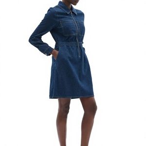 Women Casual Denim A-Line Square Collar Knee-Length Shirt <b>Dress</b> Sleeveless <b>Elastic</b> Waist Lace Breathable Eco-Friendly Bulk - Product Image 6