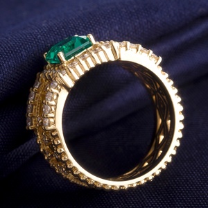 Bague de fiançailles unisexe en or avec émeraude, style occidental, cadeau pour femme, bijoux Messi, pour mariage et fête - Product Image 4
