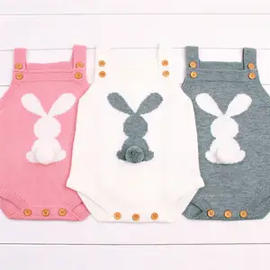 男の子女の子バニー編み物面白いウサギの尾ロンパースジャンプスーツ衣装ベビー服新生児夏服