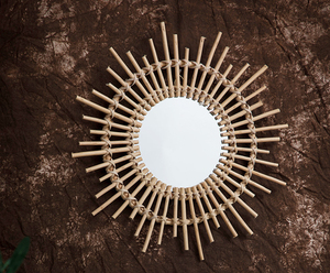 Boho Style <strong>Rattan</strong> Woven Sunburst Frame Round Wall <strong>Mirror</strong> Decorative Vanity <strong>Mirror</strong> for Entryway - Product Image 3