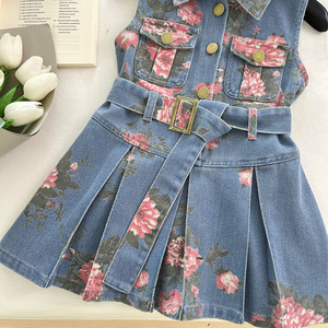 Vestido de Mezclilla de Verano para Niñas de 3 a 8 Años, con Hermosas Flores, Sin Mangas, <span class=keywords><strong>Falda</strong></span> de Mezclilla, Conjunto de Una Pieza - Product Image 5