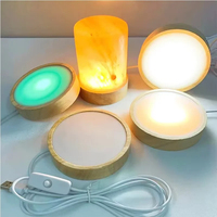 Base LED ronde en bois de 10 cm, support décoratif 3D en bois pour lampe sur pied, cristaux, boule de verre, décoration acrylique, veilleuse