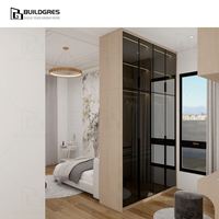 Armoire à portes coulissantes Buildgres avec verre, cadre en bois pour chambre à coucher, armoire décorative moderne
