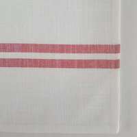 Serviette de table rayée 100% coton, aspect lin blanc, avec rayure bordeaux