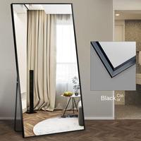 Miroir pleine longueur rectangulaire arrondi 2-en-1 avec cadre noir, fixation murale pour chambre, salon, entrée – Vente en gros