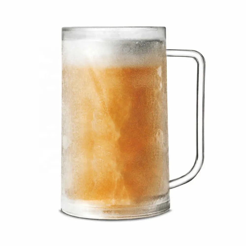 Taza de cerveza helada de doble pared, vaso de hielo esmerilado con mango