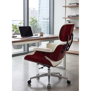 Fauteuil <span class=keywords><strong>de</strong></span> <span class=keywords><strong>bureau</strong></span> ergonomique <span class=keywords><strong>de</strong></span> style Mid-Century Modern avec plateau en fibre <span class=keywords><strong>de</strong></span> carbone, revêtement en cuir pleine fleur, inclinable, avec roulettes rembourrées - Product Image 5