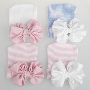 Nishine – chapeau en mousseline de soie avec nœud papillon pour nouveau-né fille, <span class=keywords><strong>bonnet</strong></span> à gros nœud pour bébé, <span class=keywords><strong>bonnet</strong></span> tricoté à rayures pour enfant, accessoires pour cheveux de tout-petit, accessoires <span class=keywords><strong>photo</strong></span> - Product Image 3