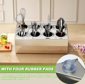 Commercial 8-Grid Stainless Steel Flatware Cylinder Box Heavy Duty Stand - Product Image 5
