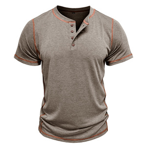 2025 été européen américain hommes T-<span class=keywords><strong>Shirt</strong></span> à col rond pour <span class=keywords><strong>Amazon</strong></span> Colorblock haut avec motif solide à manches courtes Henry chemise - Product Image 3