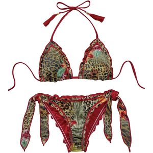 Ensemble bikini 2 pièces grande taille pour femme FOXA, imprimé guépard, haut dos nu, bas string à nouer sur les côtés, maillot de bain coquin, tenue de plage - Product Image 1