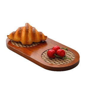Plateau de service en bois avec motif en roseau, design rétro, pour le thé, les gâteaux, utilisation en restaurant - Product Image 5