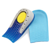 Semelles rehausseuses de talon en gel TPE respirant bleu mat pour soulagement de la douleur, en velours, pour augmenter la hauteur de 1,5 à 3,5 cm, toutes tailles