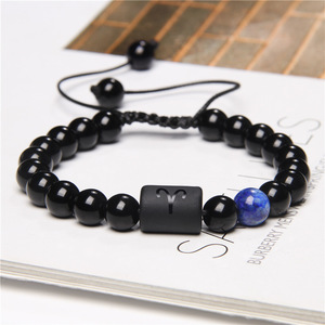 Venta al por mayor 8mm negro horóscopo <span class=keywords><strong>suerte</strong></span> cuentas parejas pulsera joyería 12 signo del zodiaco pulsera con cuentas - Product Image 5