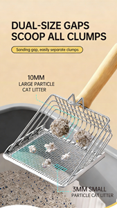 Grande pelle à litière pour chat en acier inoxydable à trous fins, type <span class=keywords><strong>multi</strong></span>-sable, adaptable, anti-adhésive et facile à nettoyer, pelle à excréments deux-en-un - Product Image 2