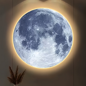 Nuovo Stile di Dipinto Decorativo <span class=keywords><strong>Luna</strong></span>, Forma Rotonda in Cristallo e Porcellana con Luce LED, Decorazioni per Soggiorno e Casa - Product Image 3