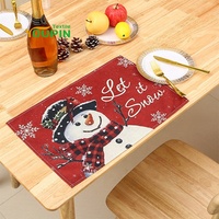 Napperon en lin design personnalisé de Noël Tapis de table en tissu polyester et lin imprimé par sublimation pour le réglage de la table de Noël