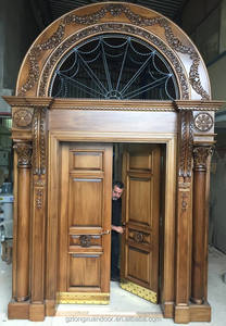 Porte intérieure en bois massif traditionnelle de style ferme, finition imperméable, double porte sculptée - Product Image 4