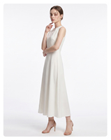 Robe pour femme élégante mi-longue, sans manches, couleur unie, boutons perlés, col rond, nouvelle collection été, idéale pour les fêtes de bureau