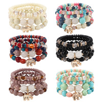 4 pièces ensemble vente chaude bohème Jade Bracelets en alliage de Zinc perlé Bracelet éléphant pendentif Bracelet ensemble en gros 9 couleurs
