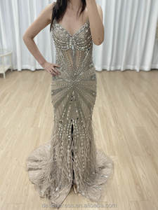 Gaun Malam Mewah MB40260-2 Dengan Hiasan Manik-Manik dan Bulu Tali Spaghetti Model Duyung Gaun Prom Seksi Berkilau Kristal Gaun Pesta - Product Image 6