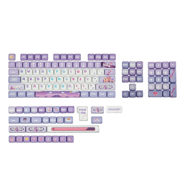 Hotsale KiiBOOM X PlanetMars Purple Pixelpop 136-Key Arcade Keycap Set Made Durable Dye-sublimated PBT Comfortable MOA Profile