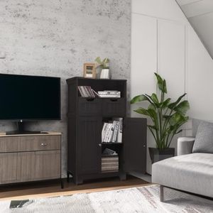 Mueble de Baño Moderno y Ecológico de Madera con Estantes Abiertos, 2 Puertas y 2 Cajones Ajustables, Armario de Almacenamiento para Sala de Estar - Product Image 3