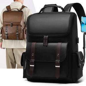 Custom Logo British Retro Soft PU Leather <b>Backpack</b> USB Charging Large Capacity Travel Belt Buckle <b>Backpack</b> - Product Image 1