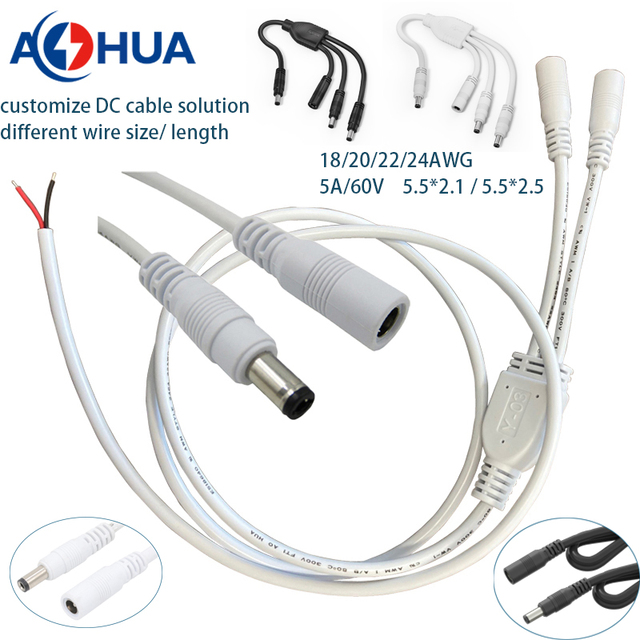 AOHUA Power Supply 12V 24V 60V 5.5mm 2.1mm 2.5mm Male Female DC Cable Led Connector