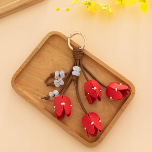 Porte-clés en cuir PU fait main en forme de tulipe, breloque pour sac, perles florales pour femmes, porte-monnaie, étui pour téléphone portable, pendentif pour clé de <span class=keywords><strong>voiture</strong></span>, accessoires - Product Image 6
