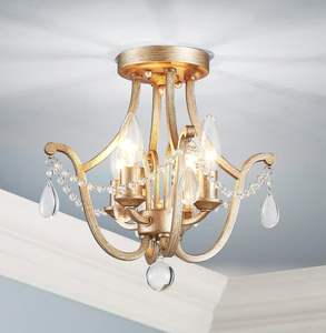 Lustre de chambre à coucher de style vintage en laiton doré avec finition antique, diamètre 30 cm x H 30 cm, luminaire de <span class=keywords><strong>plafond</strong></span> - Product Image 1