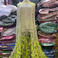 WFB-208 Keering luxe main perles lourdes dentelle pas cher prix de gros Sequin tissu broderie avec plume