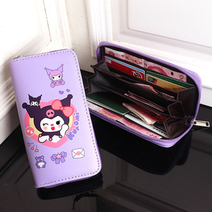 Op maat gemaakte schattige cartoon Kuromi PU ID-kaarthouder portemonnees grote capaciteit lange rits portemonnee voor studenten opbergzakken - Product Image 4