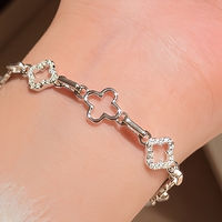 Bracelet chaîne trèfle en argent sterling 925 plaqué argent avec zircon, jonc à maillons pour femme, cadeau, ensembles de bijoux personnalisés en moissanite
